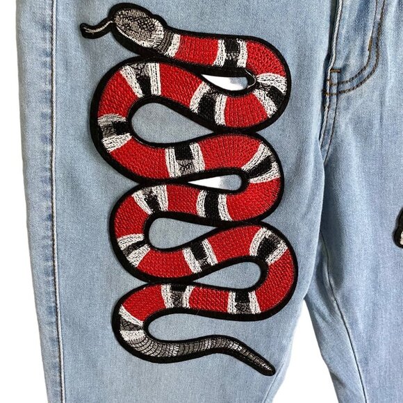 Denim 4 US Skinny Jeans Embroidered Snake and Roses Size 9 NEW - Picture 2 of 8